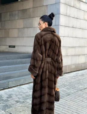 Шуба норковая английский воротник - цвет соболь