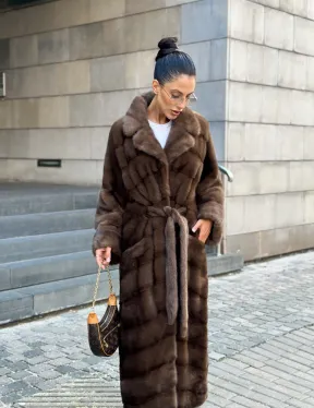 Шуба норковая английский воротник - цвет соболь