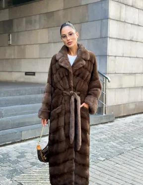 Шуба норковая английский воротник - цвет соболь