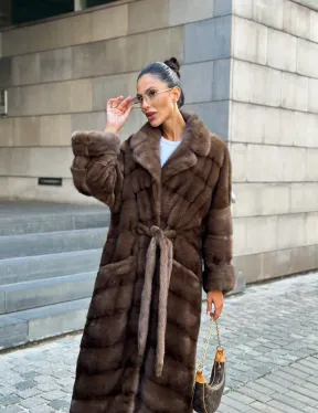 Шуба норковая английский воротник - цвет соболь