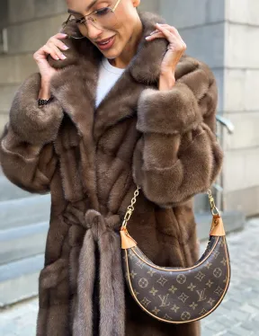 Шуба норковая английский воротник - цвет соболь