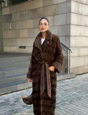 Шуба норковая английский воротник - цвет соболь