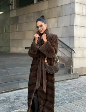 Шуба норковая английский воротник - цвет соболь