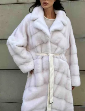 Норковая шуба с английским воротником - цвет колотый лед