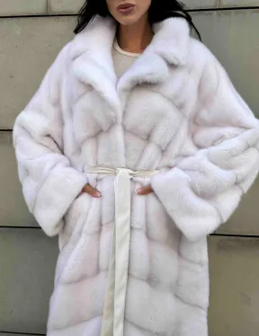 Норковая шуба с английским воротником - цвет колотый лед