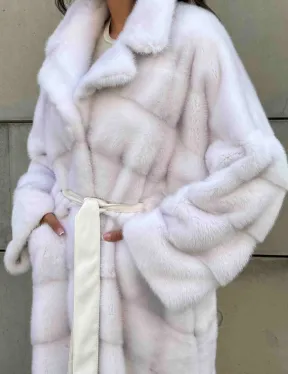 Норковая шуба с английским воротником - цвет колотый лед