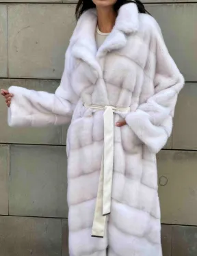 Норковая шуба с английским воротником - цвет колотый лед