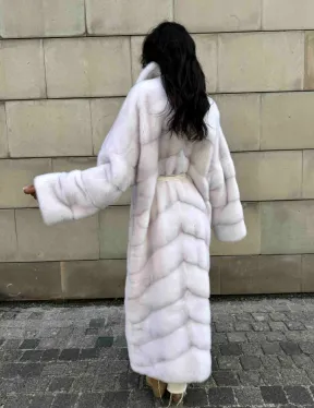 Норковая шуба с английским воротником - цвет колотый лед