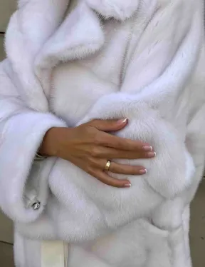 Норковая шуба с английским воротником - цвет колотый лед