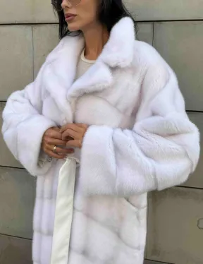 Норковая шуба с английским воротником - цвет колотый лед