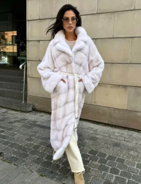 Норковая шуба с английским воротником - цвет колотый лед