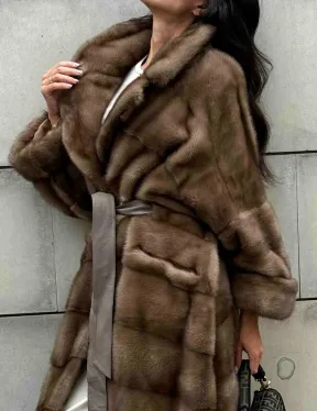 Кимоно шуба из меха норки - цвет темный пастель