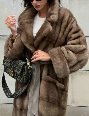 Кимоно шуба из меха норки - цвет темный пастель