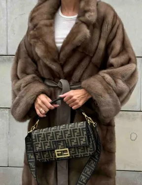 Кимоно шуба из меха норки - цвет темный пастель