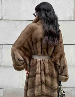 Кимоно шуба из меха норки - цвет темный пастель