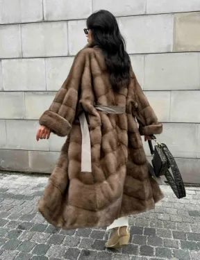 Кимоно шуба из меха норки - цвет темный пастель