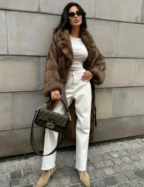 Кимоно шуба из меха норки - цвет темный пастель