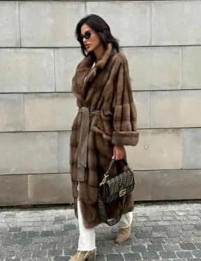 Кимоно шуба из меха норки - цвет темный пастель