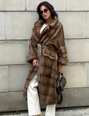 Кимоно шуба из меха норки - цвет темный пастель