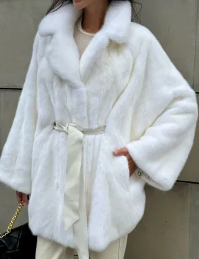 Белая шуба из норки SAGA летучая мышь английский ворот