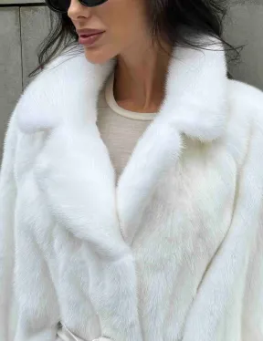 Белая шуба из норки SAGA летучая мышь английский ворот