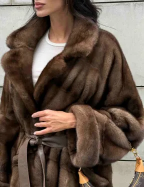 Кимоно шуба английский воротник - цвет соболь