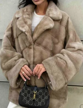 Полушубок автоледи из меха норки цвет пастель