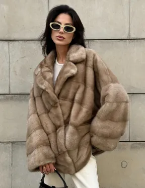 Полушубок автоледи из меха норки цвет пастель