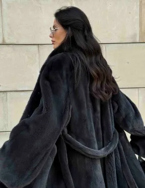 Шуба норковая цельный мех PREMIUM COLLECTION VELVET - цвет графит