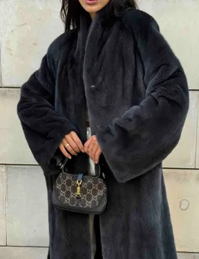 Шуба норковая цельный мех PREMIUM COLLECTION VELVET - цвет графит