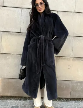 Шуба норковая цельный мех PREMIUM COLLECTION VELVET - цвет графит