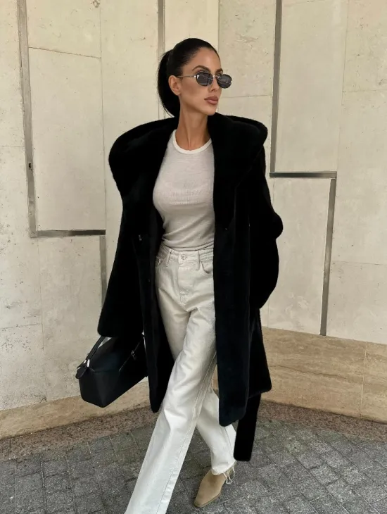 Черная шуба с капюшоном из меха норки BlackGlama - роспуск