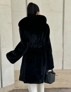 Черная шуба с капюшоном из меха норки BlackGlama - роспуск