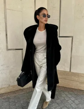 Черная шуба с капюшоном из меха норки BlackGlama - роспуск