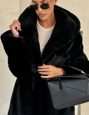 Черная шуба с капюшоном из меха норки BlackGlama - роспуск