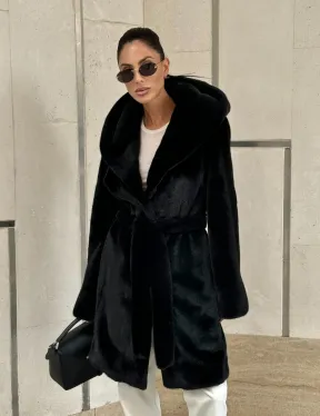 Черная шуба с капюшоном из меха норки BlackGlama - роспуск