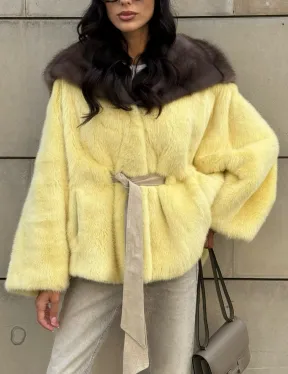 Женское норковое пончо с капюшоном из меха куницы