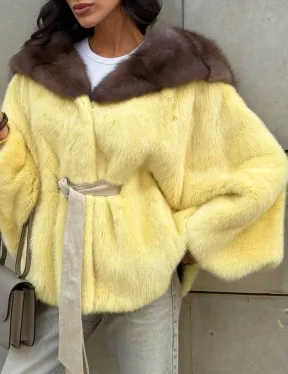 Женское норковое пончо с капюшоном из меха куницы