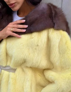 Женское норковое пончо с капюшоном из меха куницы