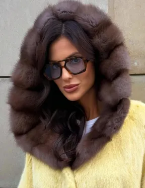 Женское норковое пончо с капюшоном из меха куницы