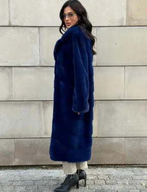 Синяя шуба из аукционного меха норки - английский воротник