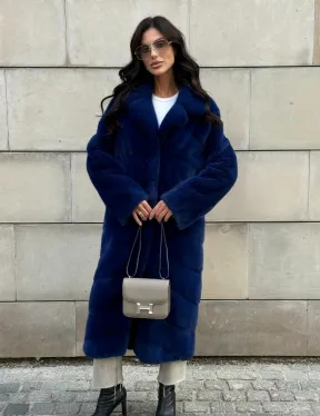 Синяя шуба из аукционного меха норки - английский воротник