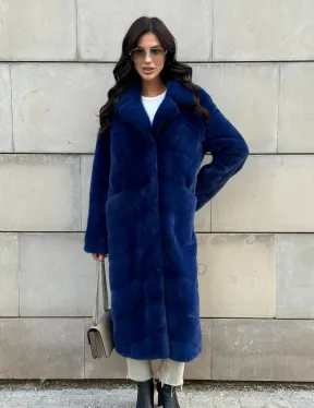 Синяя шуба из аукционного меха норки - английский воротник