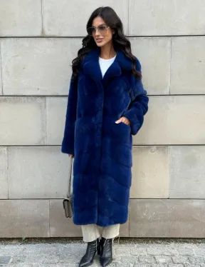 Синяя шуба из аукционного меха норки - английский воротник