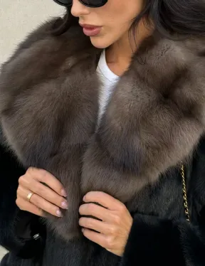 Шуба из норки Saga furs с капюшоном куницы, цельный мех - TOTAL BLACK