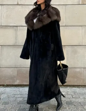 Шуба из норки Saga furs с капюшоном куницы, цельный мех - TOTAL BLACK