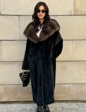 Шуба из норки Saga furs с капюшоном куницы, цельный мех - TOTAL BLACK