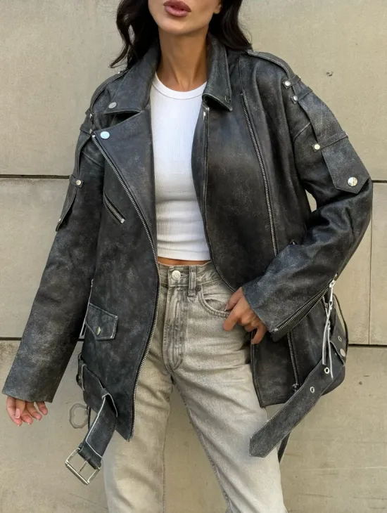 Куртка-косуха винтажная из натуральной кожи со шнуровкой