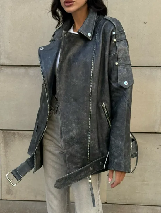 Куртка-косуха винтажная из натуральной кожи со шнуровкой