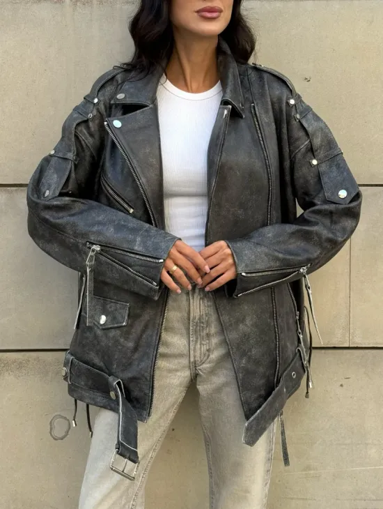 Куртка-косуха винтажная из натуральной кожи со шнуровкой